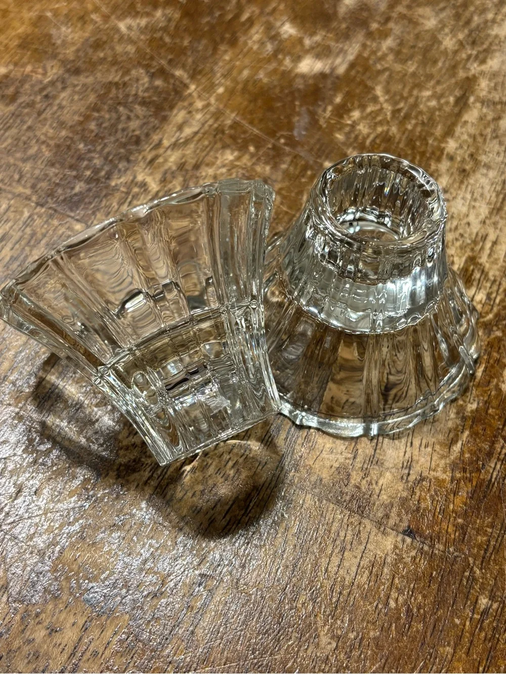 Vintage HOMCO Home Interiors Clear Glass Candle Holders Pair Made in USA Scallop